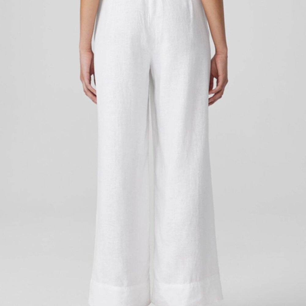 NWT Eileen Fisher White Organic Linen Pleated Wide Ankle F/L Pants - Picture 5 of 8